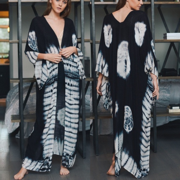 Accessories - Kimono tie dye wrap cover up long BLACK